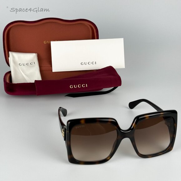 Gucci Women Sunglasses Havana Brown Gradient Rectangle GG0876S Logo 002 NEW - Picture 7 of 8